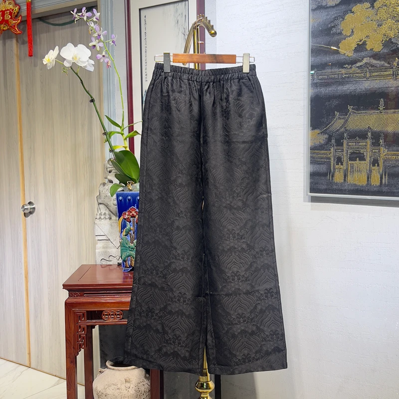 蓝大【轻烟】桑蚕丝新中式直筒休闲裤5363