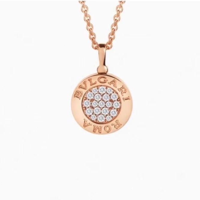 99新 BVLGARI/宝格丽   18k玫瑰金黑玛瑙满钻双面小圆饼项链