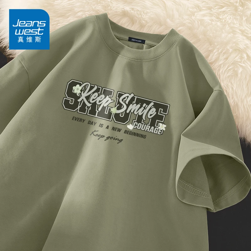 真维斯抹茶绿短袖t恤男款夏季潮流百搭宽松上衣重磅纯棉舒适半袖