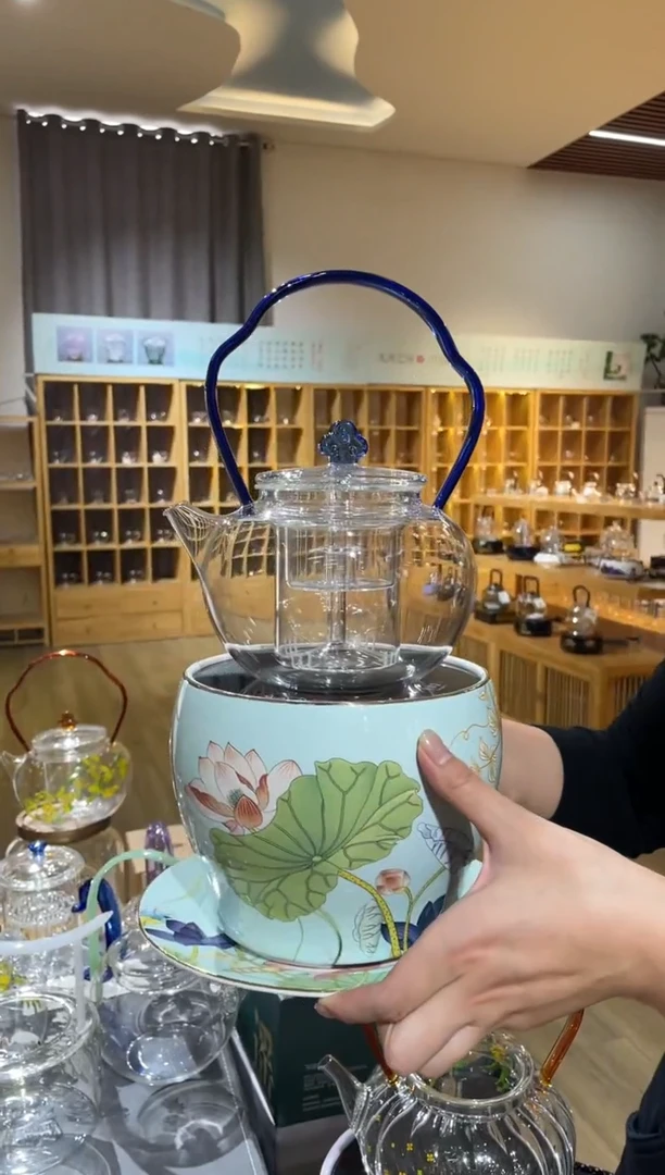 手工艺品玻璃金狮通运壶蓝把蒸煮素面