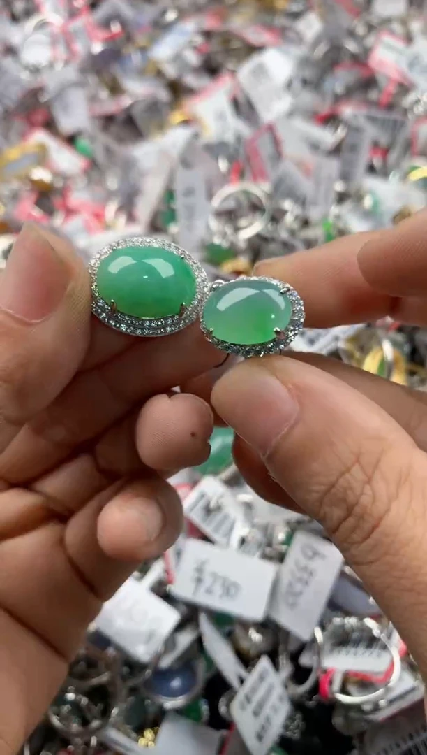 银S925镶嵌戒指翡翠444            6