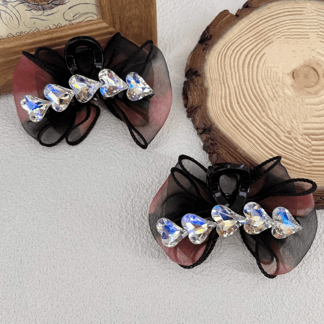 刘海夹森系时尚百搭气质AB面爱心月光闪闪泡泡纱抓夹爱心侧边夹