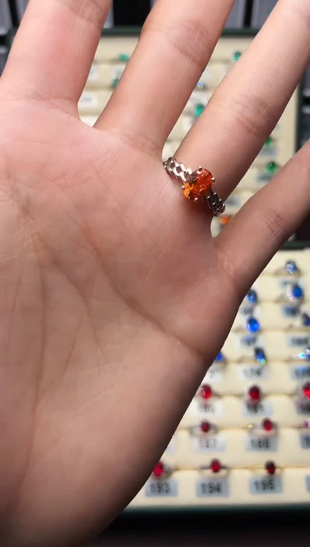 银S925镶嵌戒指石榴石（芬达石）0002