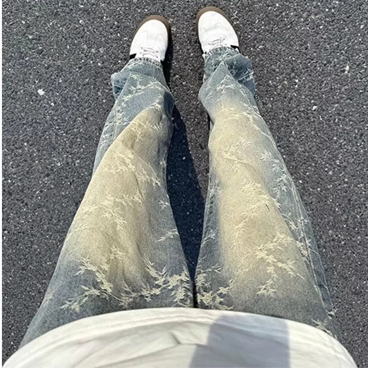 荆棘提花微喇2025裤新款百搭vibe裤子男潮流设计感提档宽松直筒裤