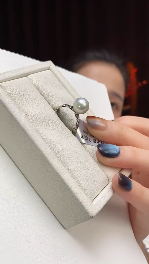 银S925镶嵌戒指海水珍珠9-10澳白珍珠戒指