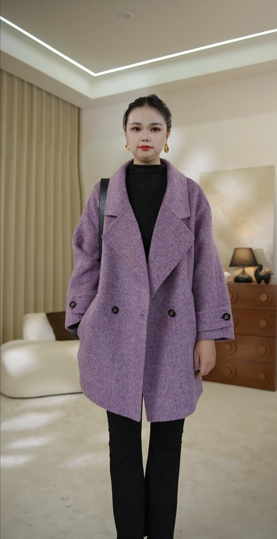 【贞品】高端定制秋冬新款西装领时尚百搭厚款宽松设计师羊驼毛大衣