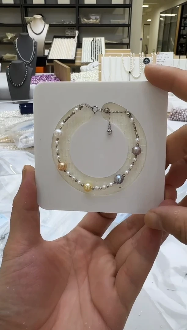 海水珍珠银S925镶嵌手链4-8mm 混彩银豆款-新品