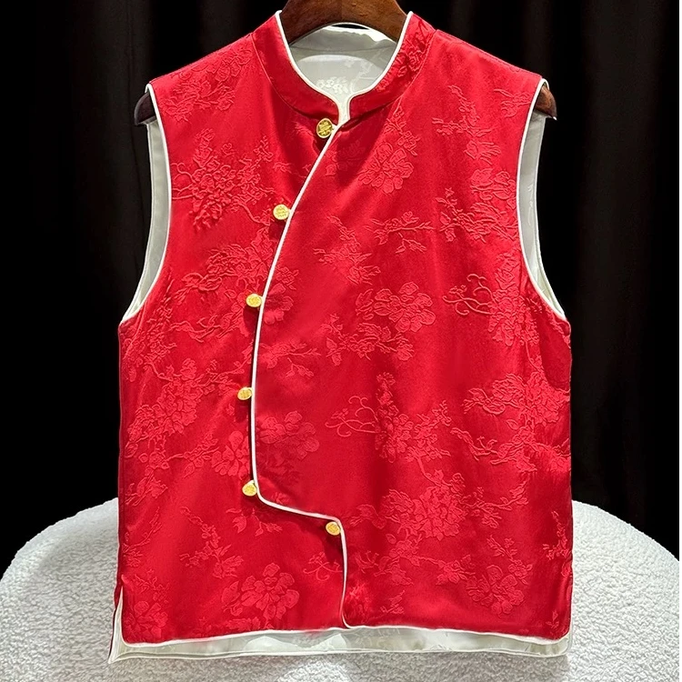 MOMO2025早春马夹复古红色双面中式