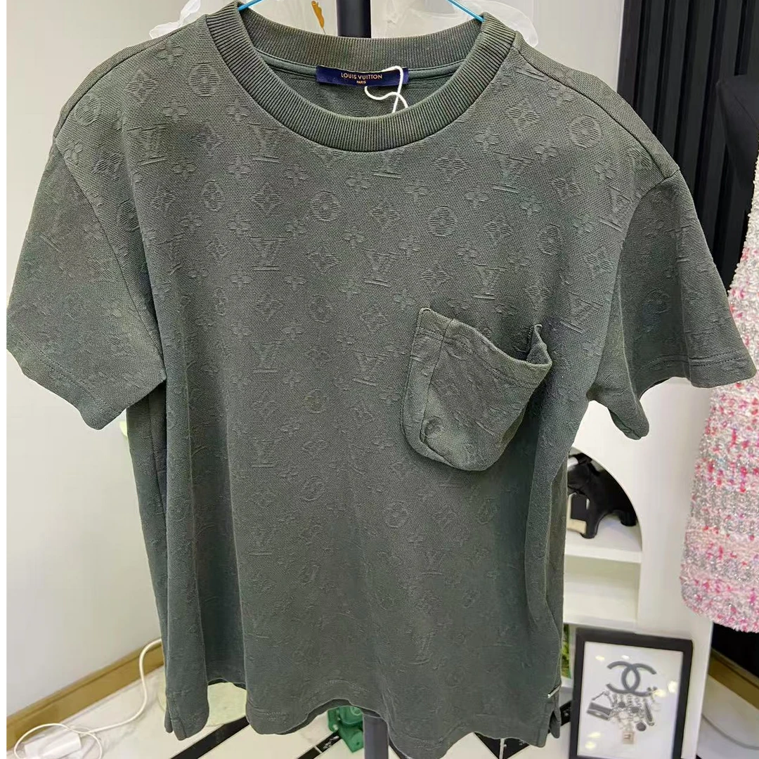 95新 LouisVuitton/路易威登 LV蓝色浮雕满印短袖/XS码/70110248