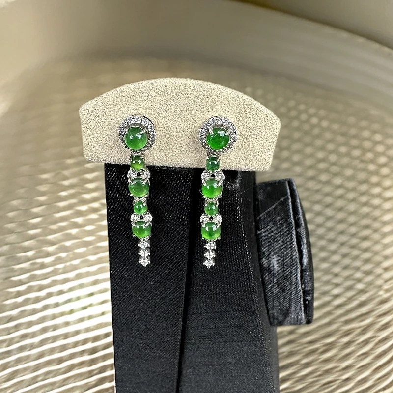 翡翠满绿冰透耳环