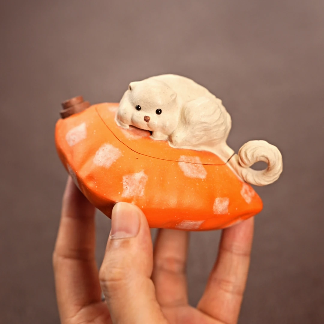 宜兴原矿紫砂壶精美茶壶精工手工青灰段泥【猫咪抱枕】100毫升