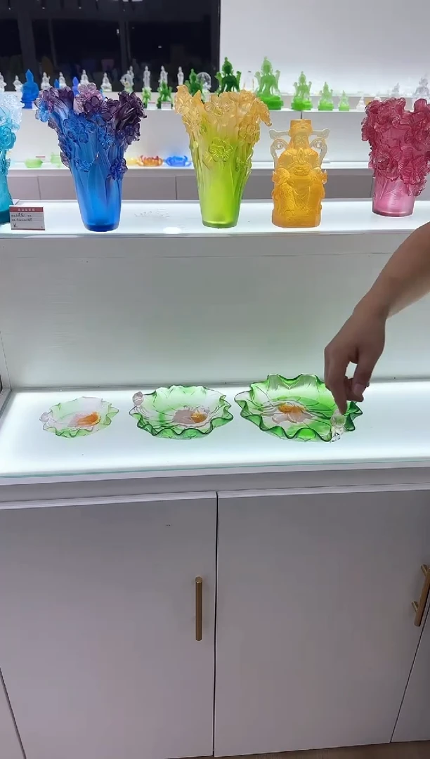 手工艺品琉璃用****^古法琉璃莲花果盘3个大中小