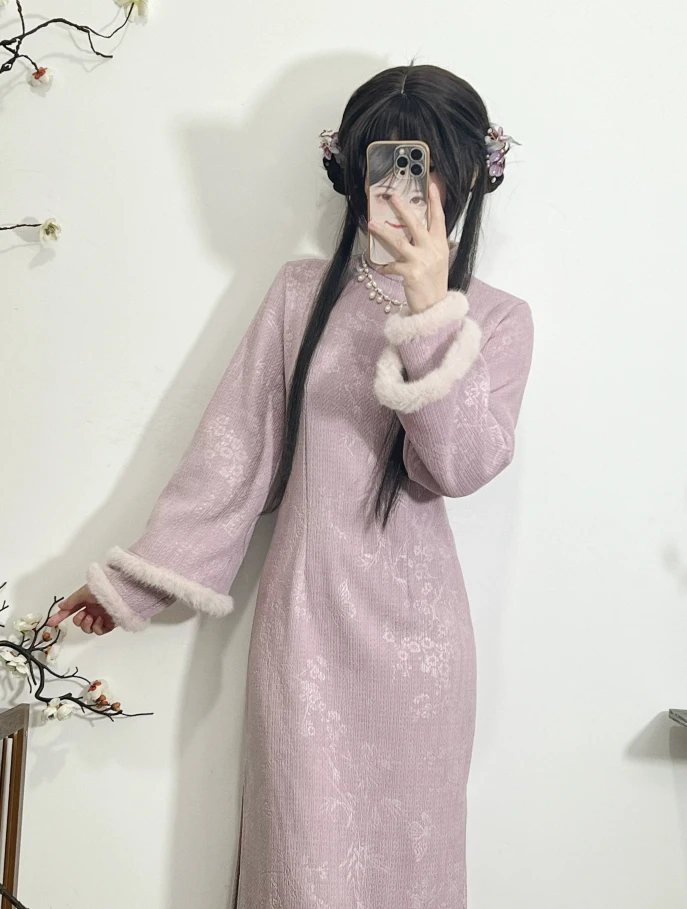 【揽月】新中式中长款加厚旗袍加绒冬款厚款日常复古超级好看
