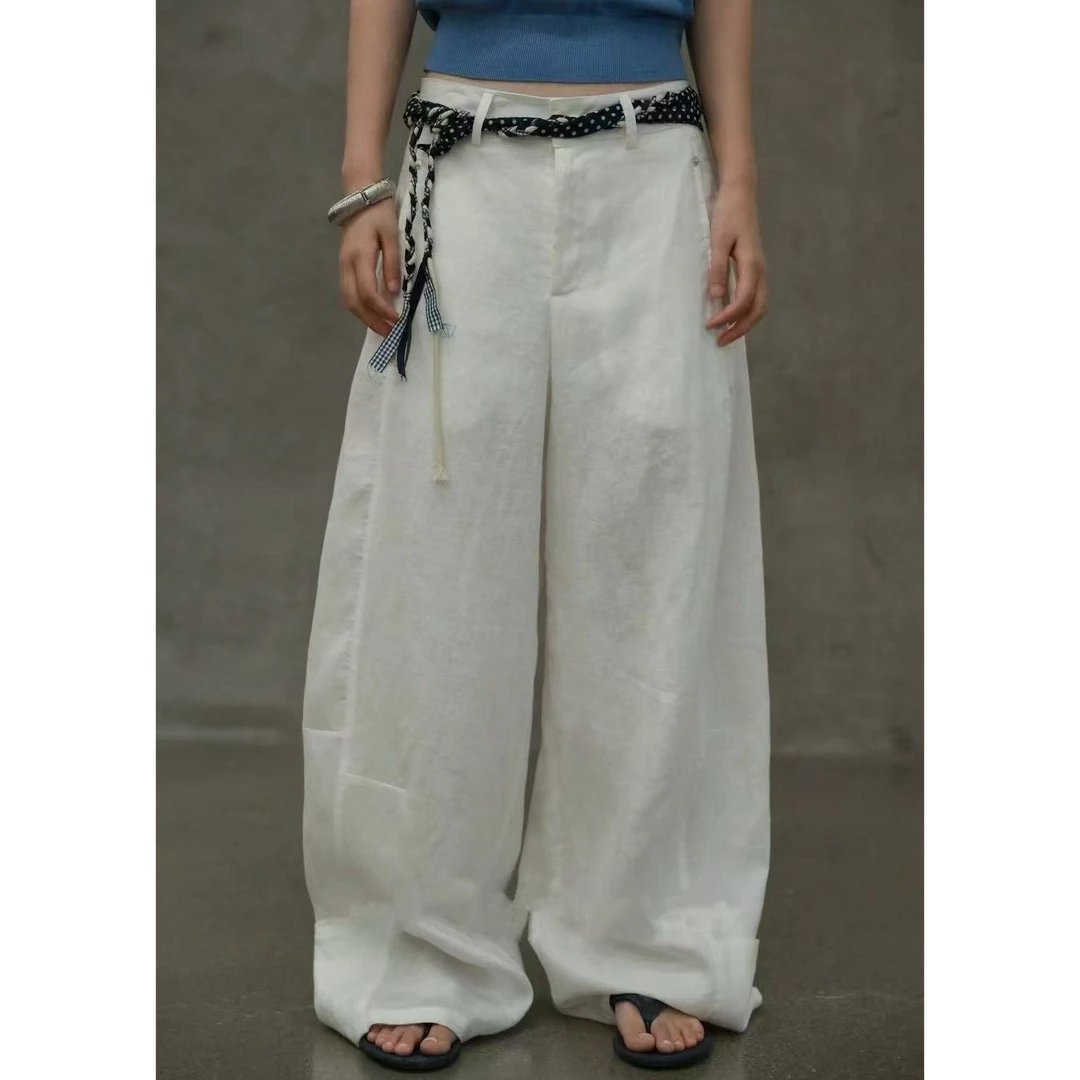 【YEZI家】 新款 天丝麻裤脚纽扣休闲裤190