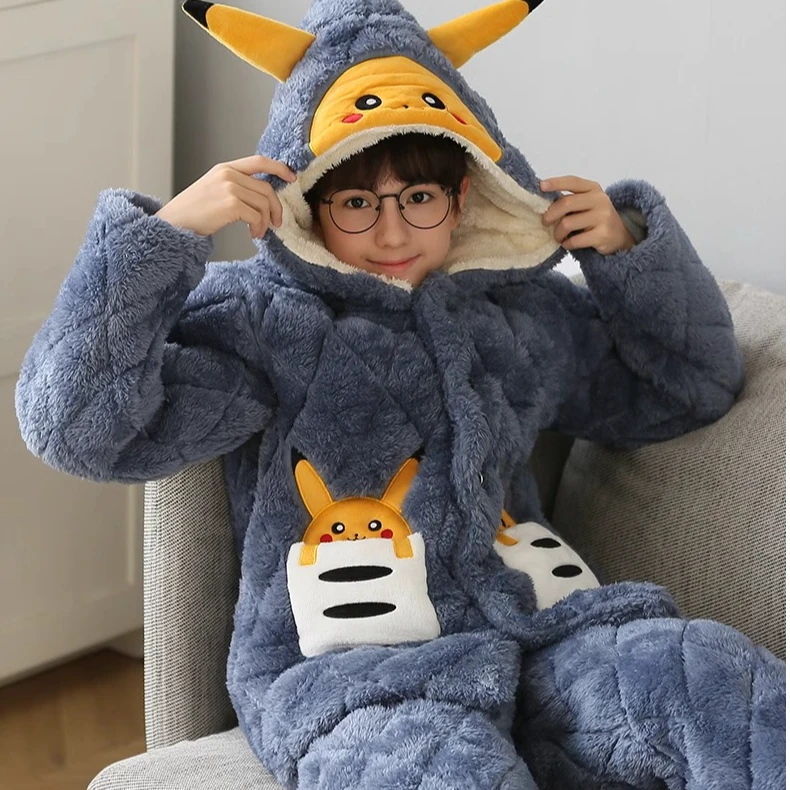 儿童睡衣冬季新款男童三层夹棉加厚加绒男童套装中大童男孩家居服