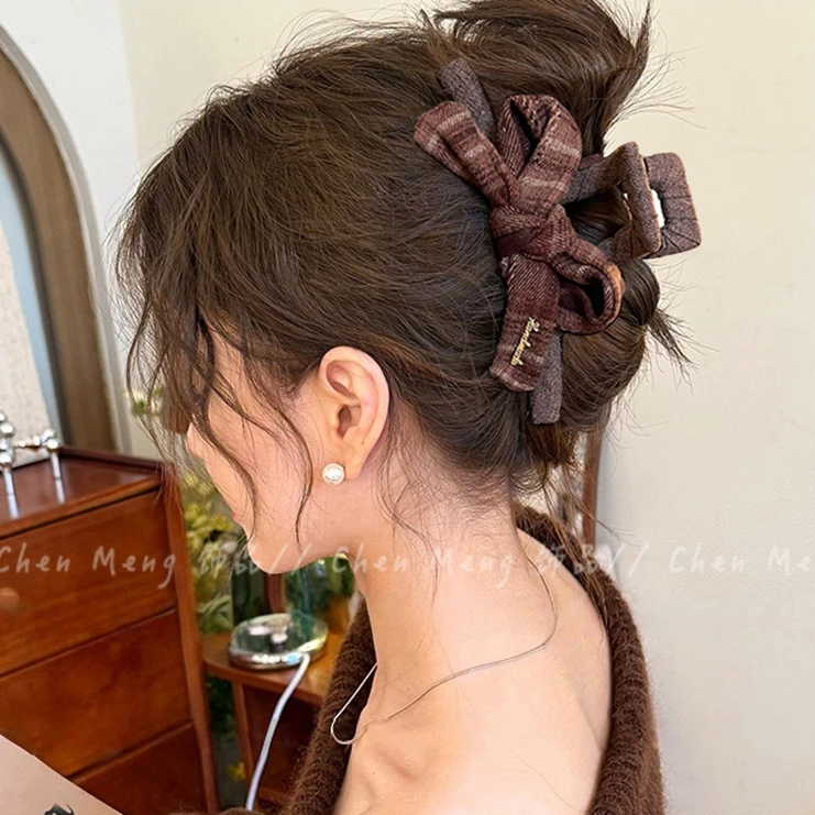 美拉德蝴蝶结抓夹女高级感大号鲨鱼夹子2025新款盘发夹后脑勺头饰