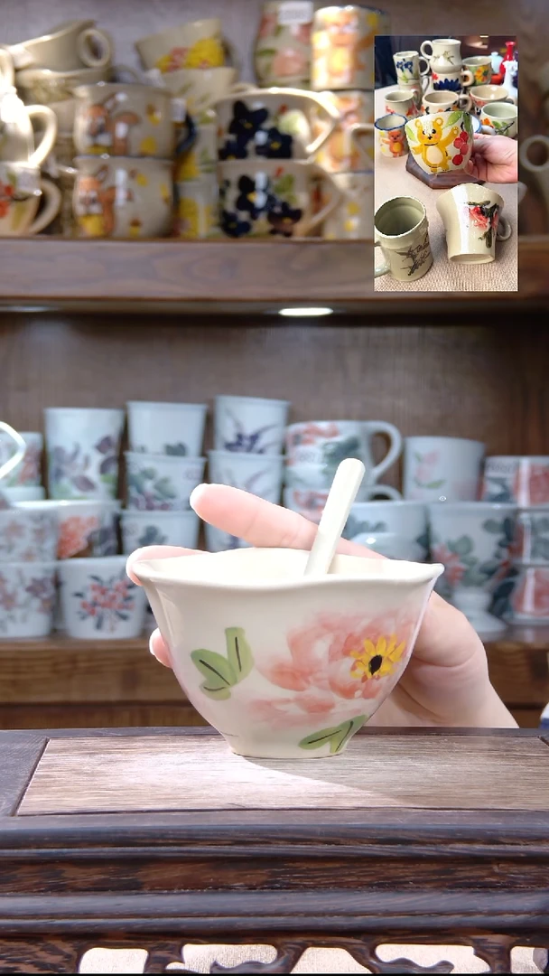 杯子景德镇手工陶瓷杯子307送勺子