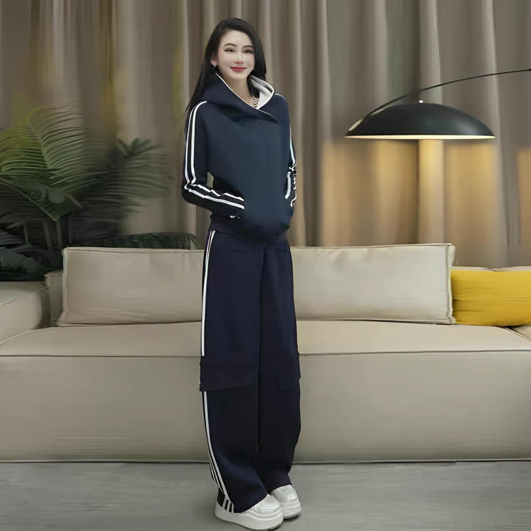 秋款上新上衣新款撞色条纹拼接设计感显瘦简约连帽卫衣百搭洋气