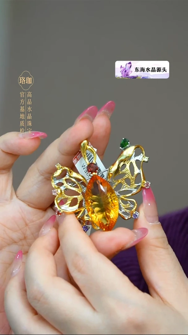 颈饰银S925镶嵌水晶水晶925银蝴蝶胸针吊坠两用款