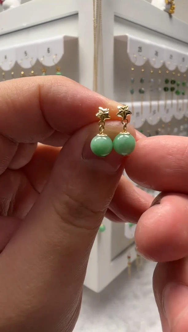 18K金镶嵌翡翠耳饰缅甸天然翡翠a货
