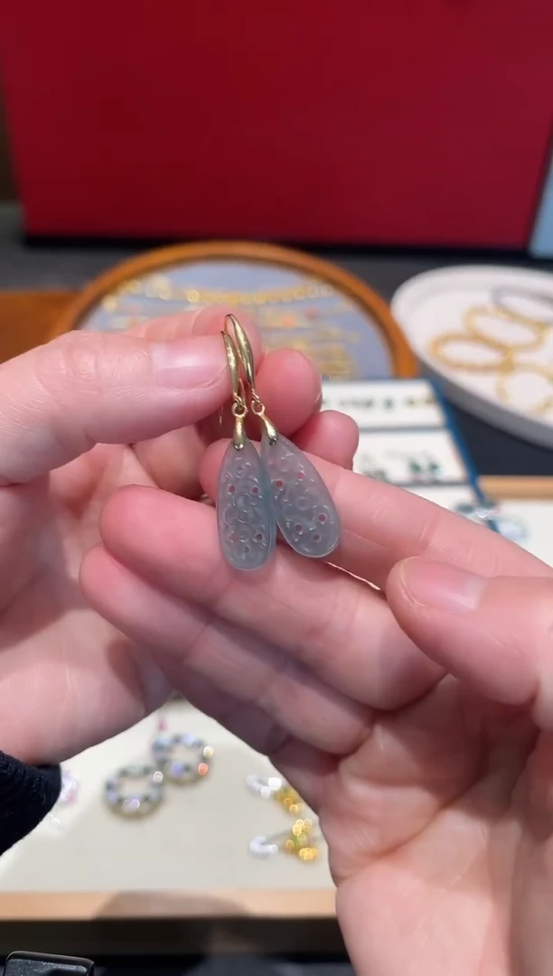 银S925镀金镶嵌翡翠耳饰翡翠耳饰