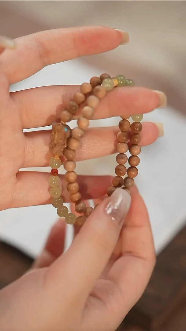 檀香木其他孤品/老山檀 黑肉 黄口度母 双圈手串