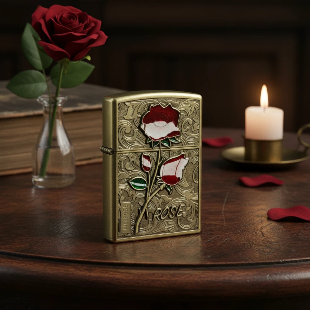 玫瑰之恋造型砂轮打火机【全新机无煤-油】