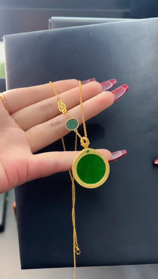 【闪购商品】翡翠吊坠(赠链)银S925镀金镶嵌天然缅甸翡翠A货吊坠