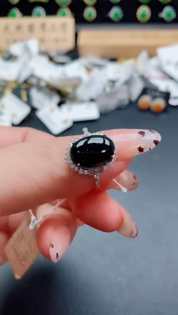 银S925镶嵌戒指翡翠1