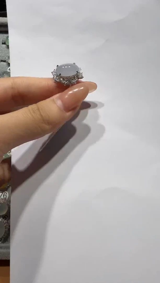 银S925镶嵌戒指翡翠通体925银镶缅甸A货翡翠戒指