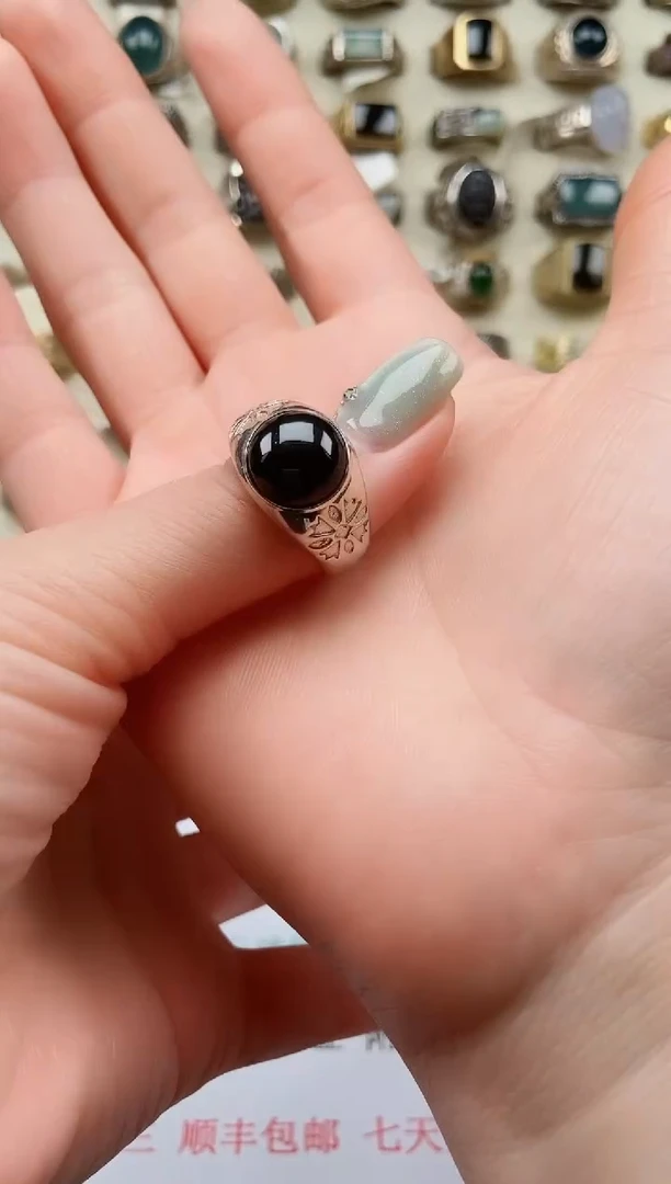 翡翠戒指银S925镶嵌多***多天然翡翠