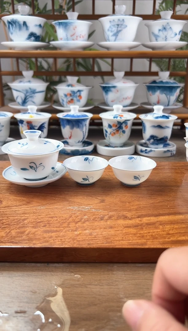 全品玉兰花80CC三才盖碗+2个小玉兰杯