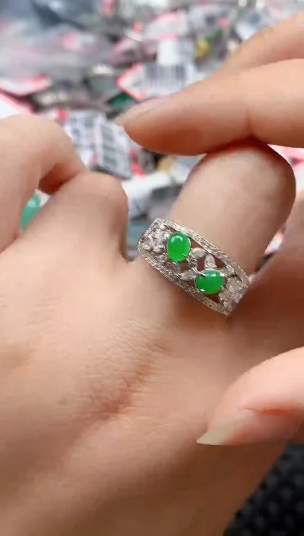 银S925镶嵌戒指翡翠天然A货缅甸翡翠