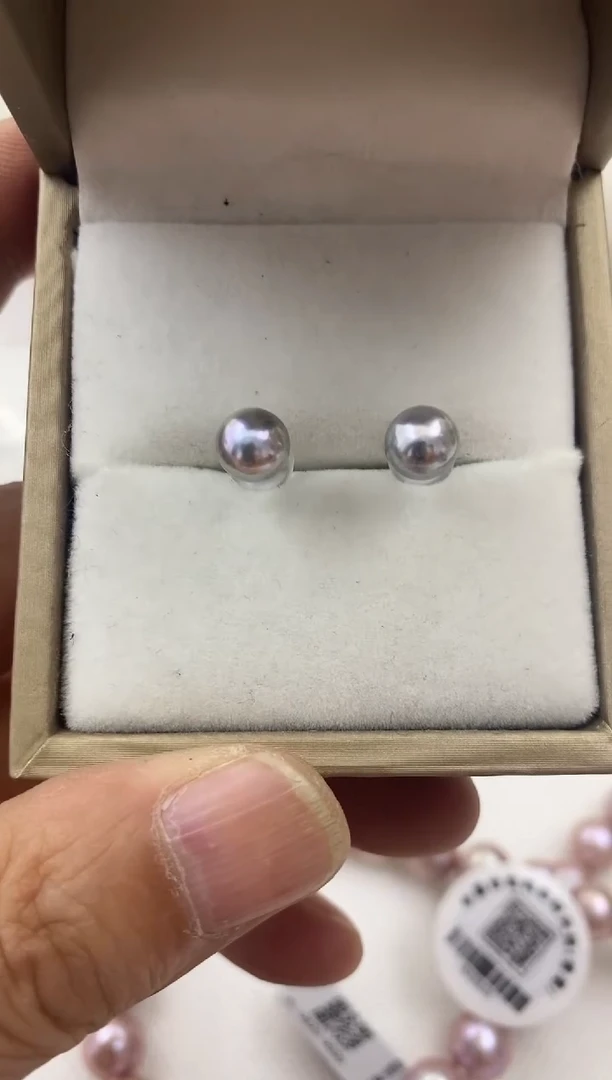 【闪购商品】海水珍珠耳饰银S925镶嵌真多麻耳钉7-8mm