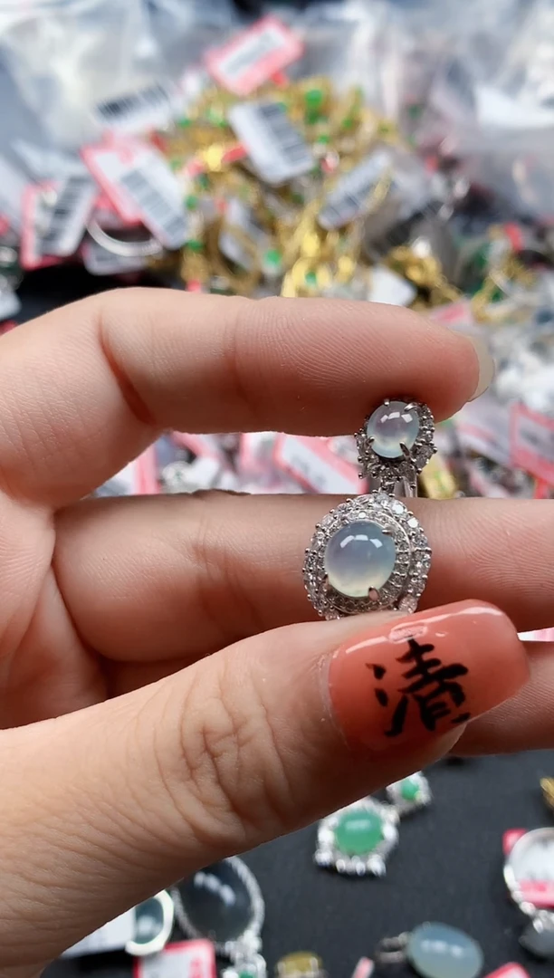 银S925镶嵌戒指翡翠天然A货缅甸翡翠