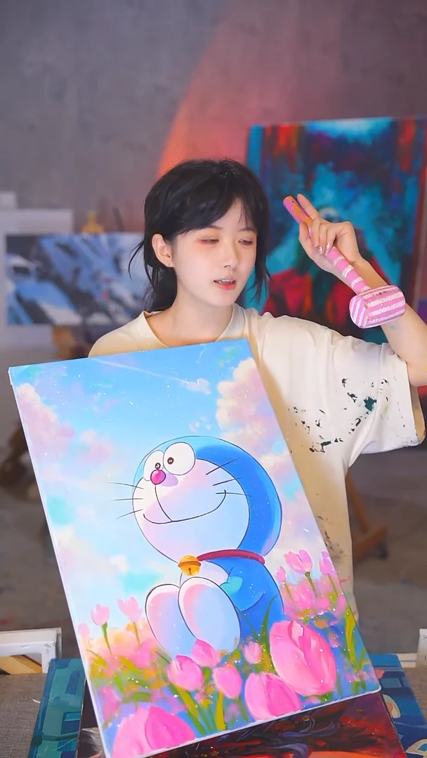 油画你***亮哆啦丙烯画纯手绘