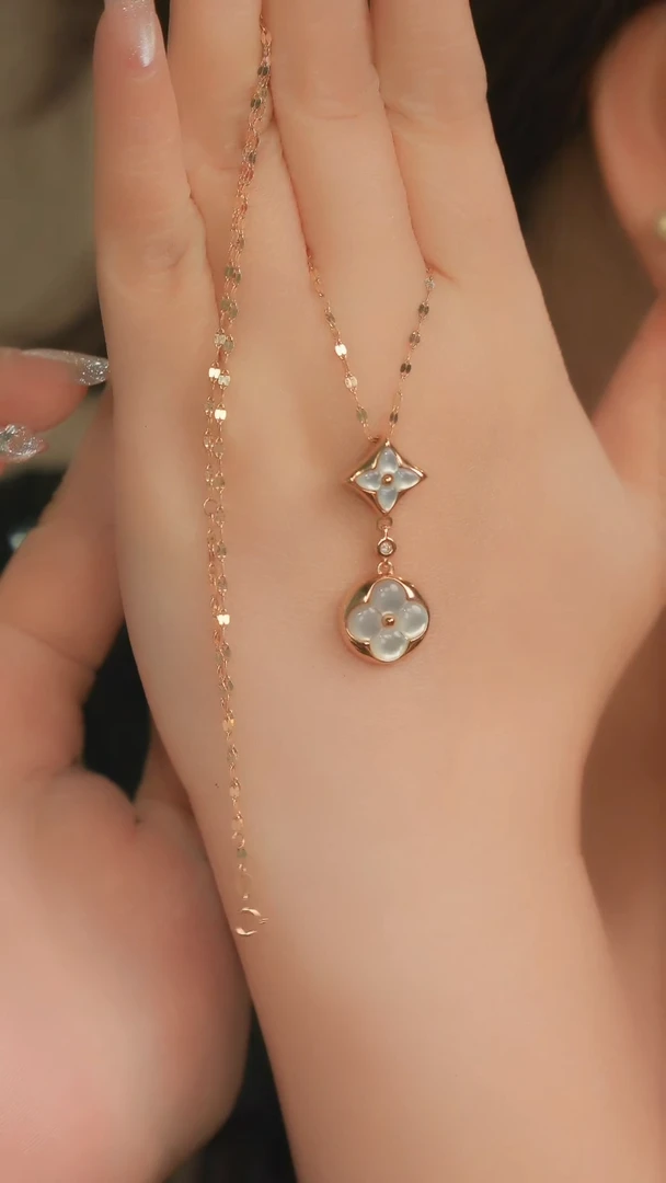 18K金镶嵌贝壳（贝母）项链老花