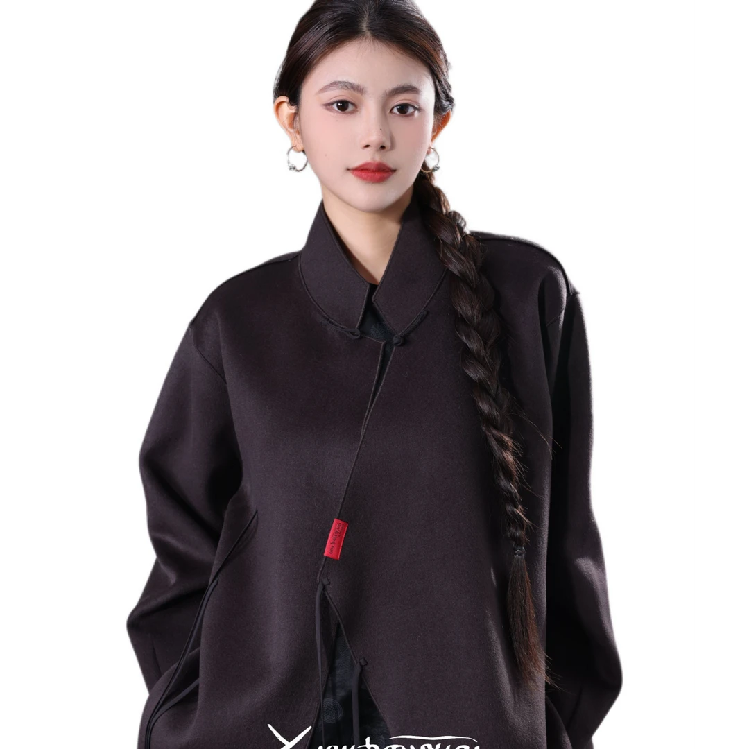 AJ-NAMO原创设计款棕褐色斜襟外套B870