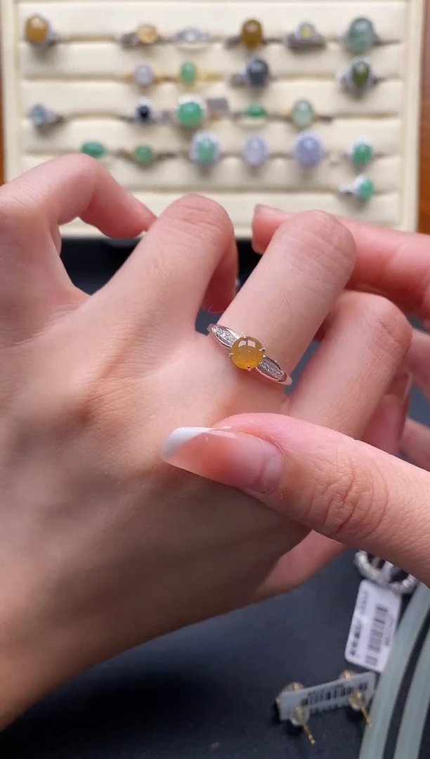 银S925镶嵌戒指翡翠44444+3