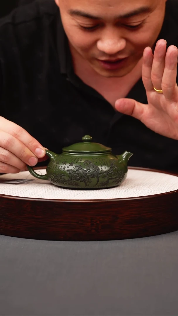 茶壶紫砂绿泥灵猴寒江