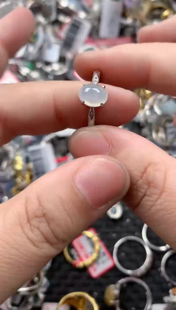 银S925镶嵌戒指翡翠666  2