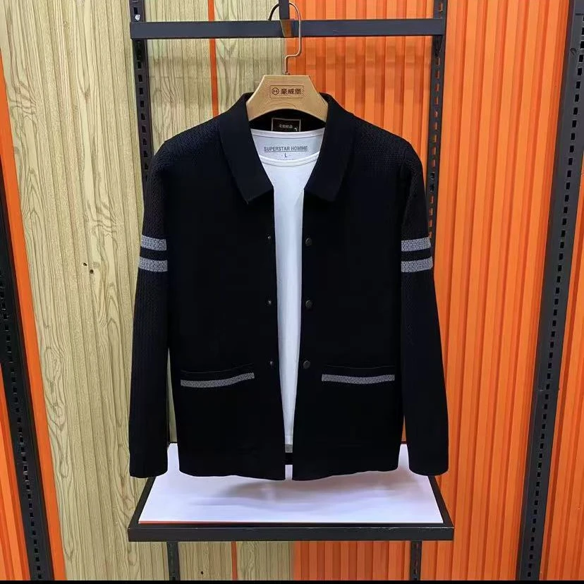 新款高品质男士翻领休闲针织夹克外套