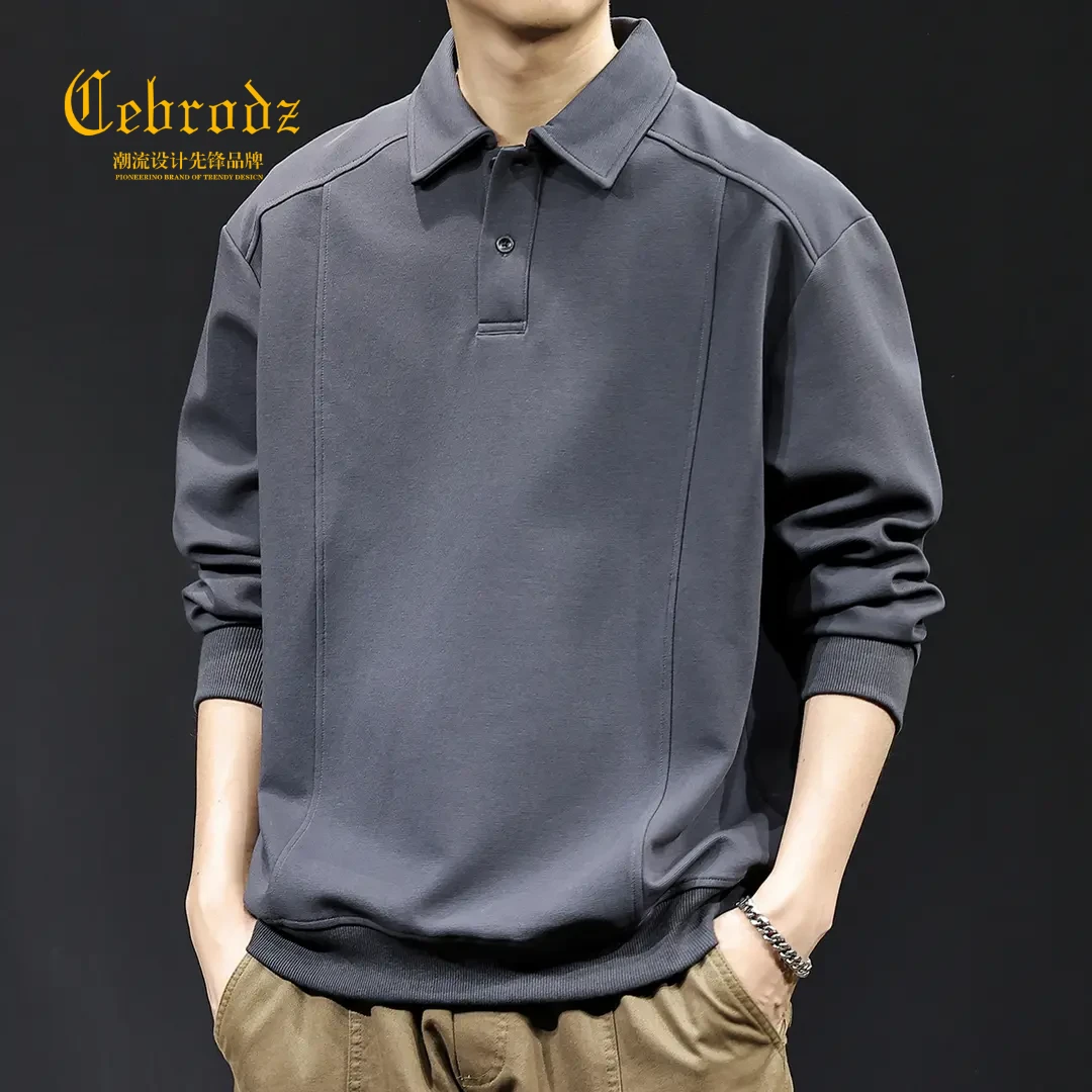 法国Cebrodz美式复古卫衣男秋季新款宽松休闲上衣服潮流翻领套头
