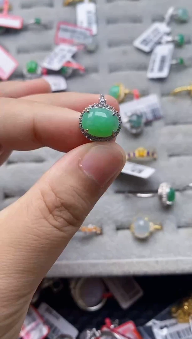 翡翠戒指银S925镶嵌5555---4