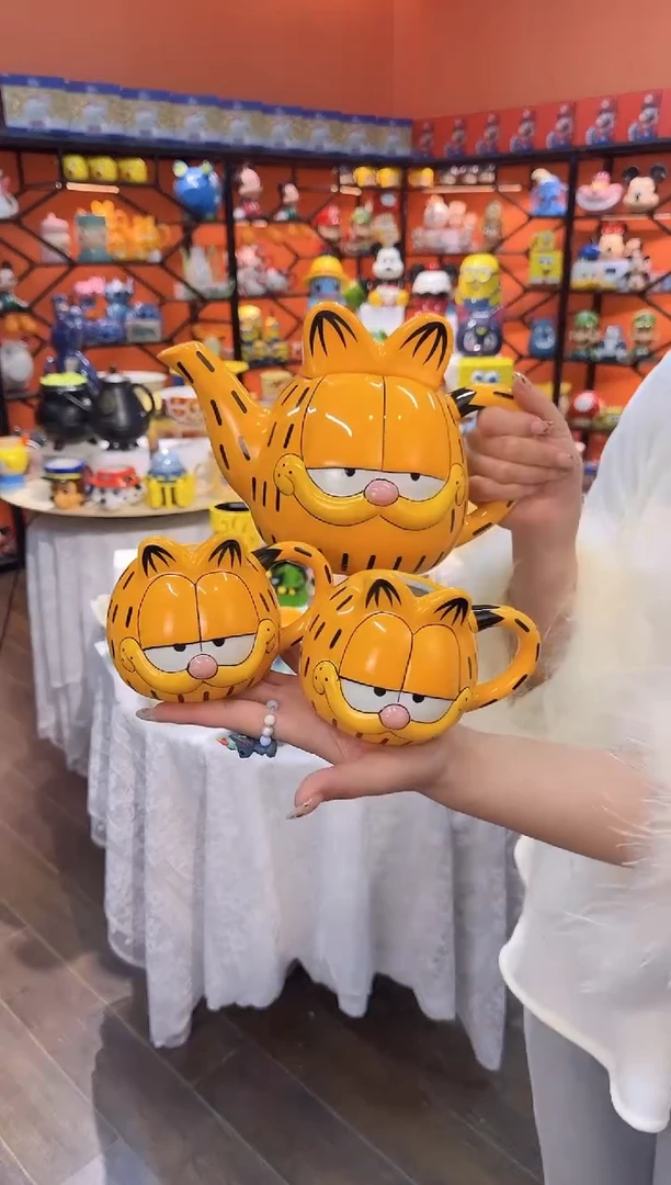 瓷片@@加菲猫陶瓷一壶二杯