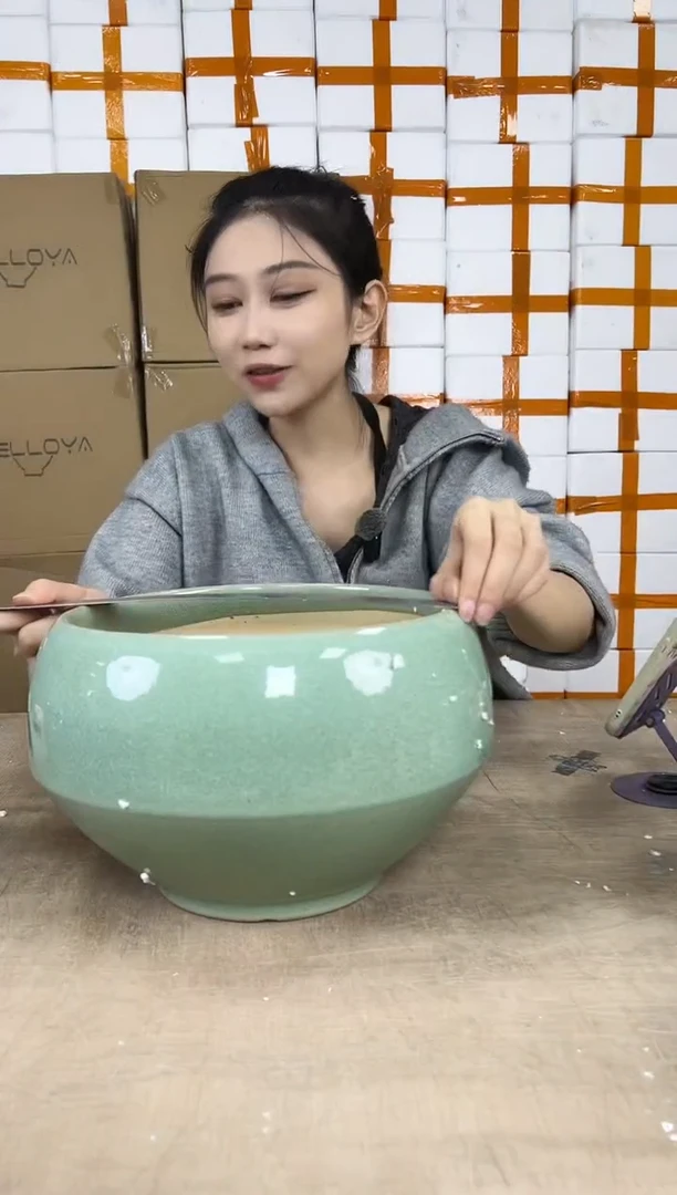 圆球绿花釉大号26x19