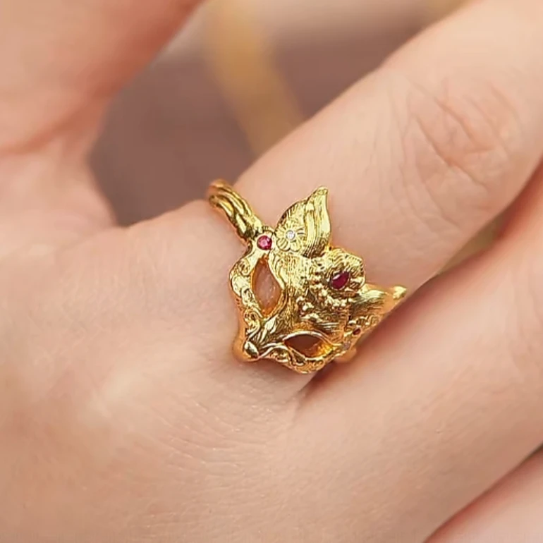 汕溏珠宝 黄金狐狸面具大师精品足金戒指工88