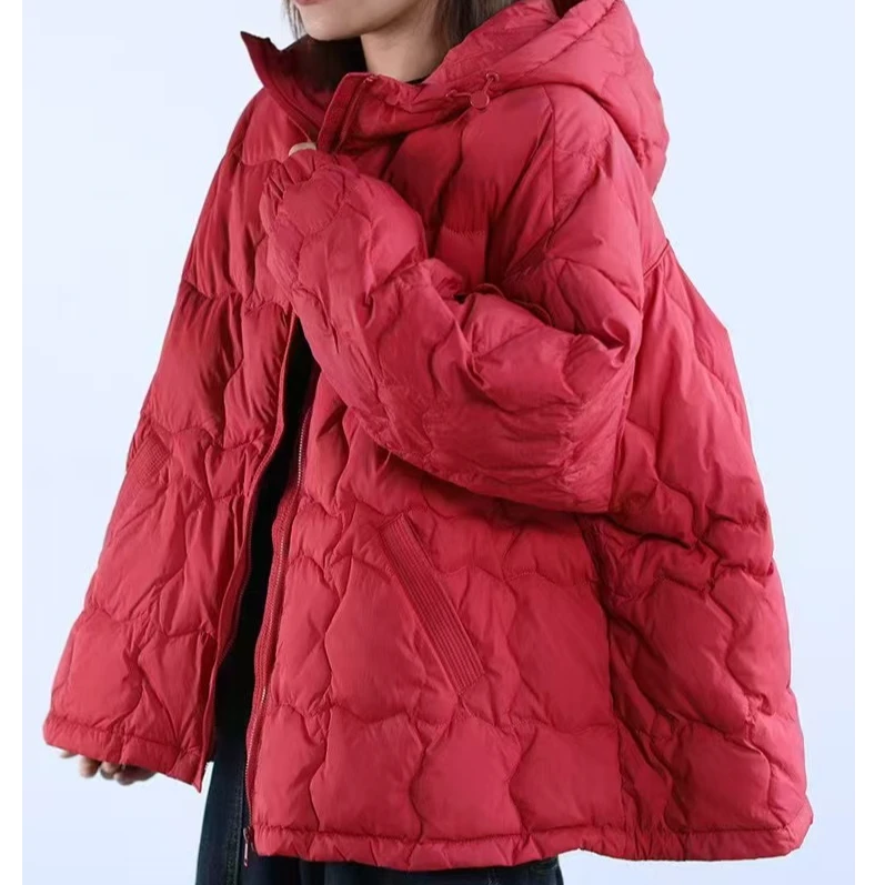 冬季新款韩版宽松休闲百搭大码连帽90%白鸭绒高品质羽绒服外套