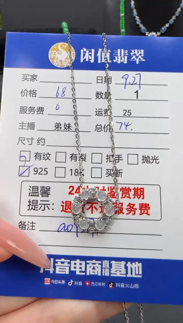 吊坠(赠链)银S925镶嵌翡翠翡翠项链