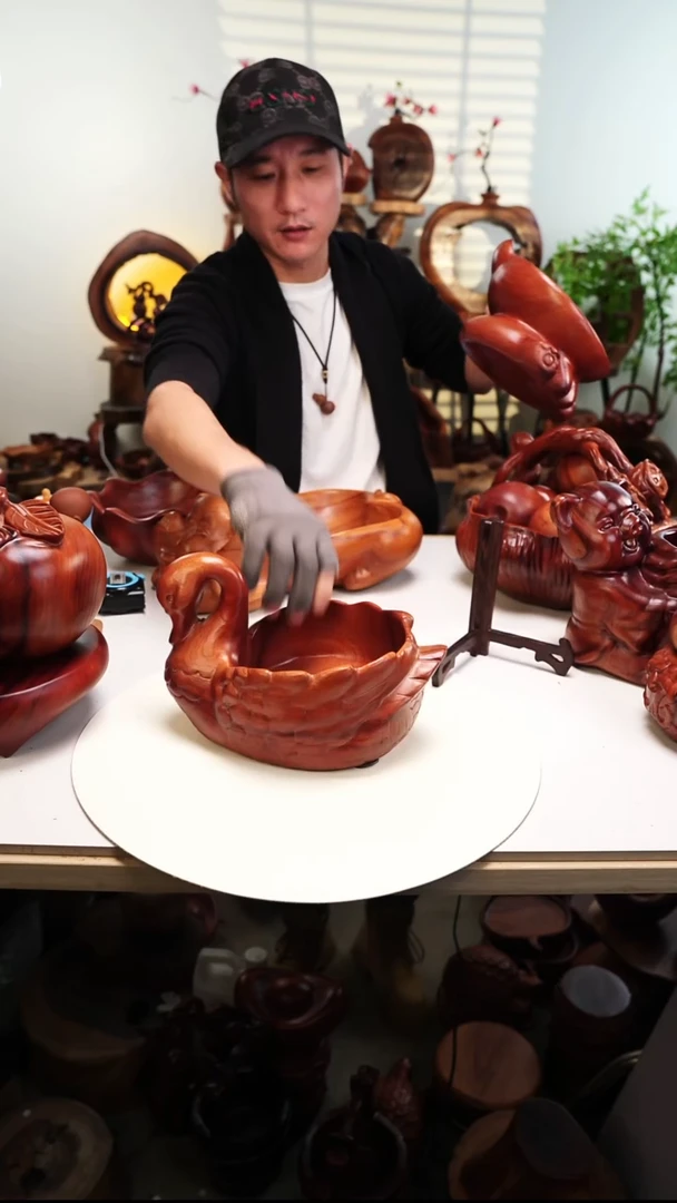 木A37香樟木摆件/天鹅果盘